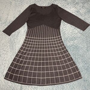 SALE! Nine West Sweater Dress Sz S Charcoal Gray & White Geometric  3/4 Sleeve